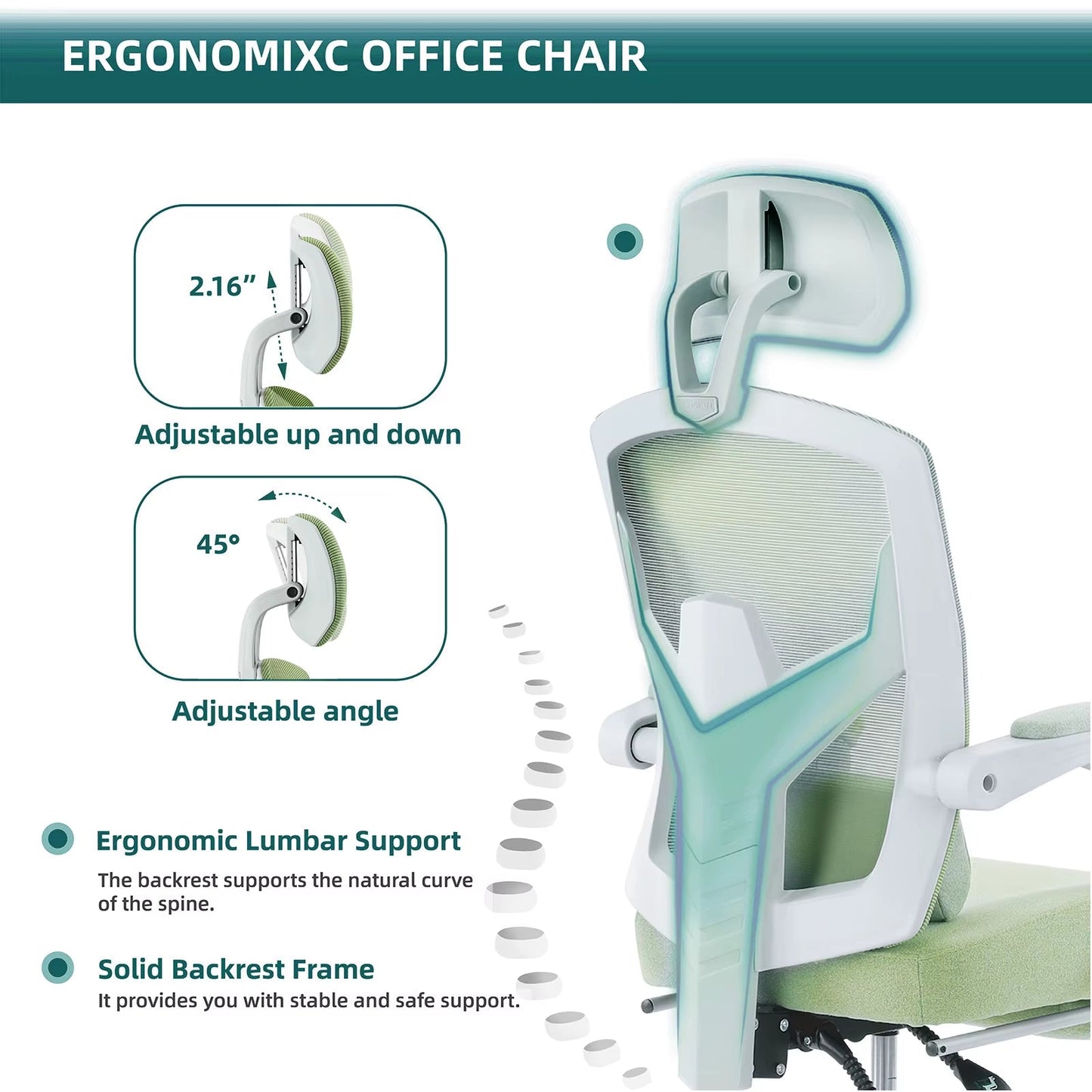 Ergonomic Reclining High Back Mesh Living Room Rocking Gaming Chair Computer Desk Swivel Rolling Lumbar Support Pillow