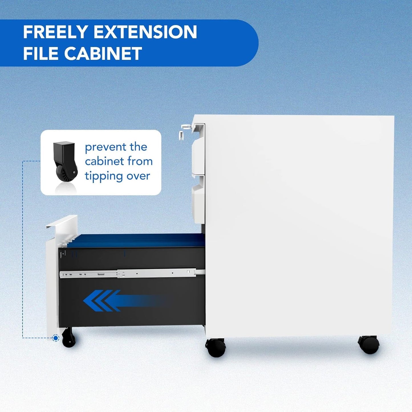 Three Drawer Mobile File Cabinet Under Desk White With Locking System For Legal Letter A4 Files