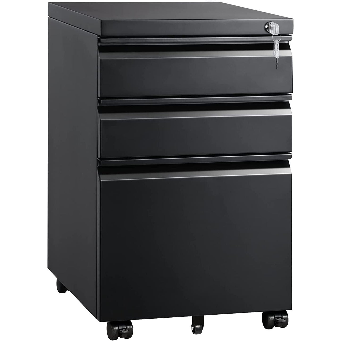 Compact Black Mobile Filing Cabinet Lockable With Drawers