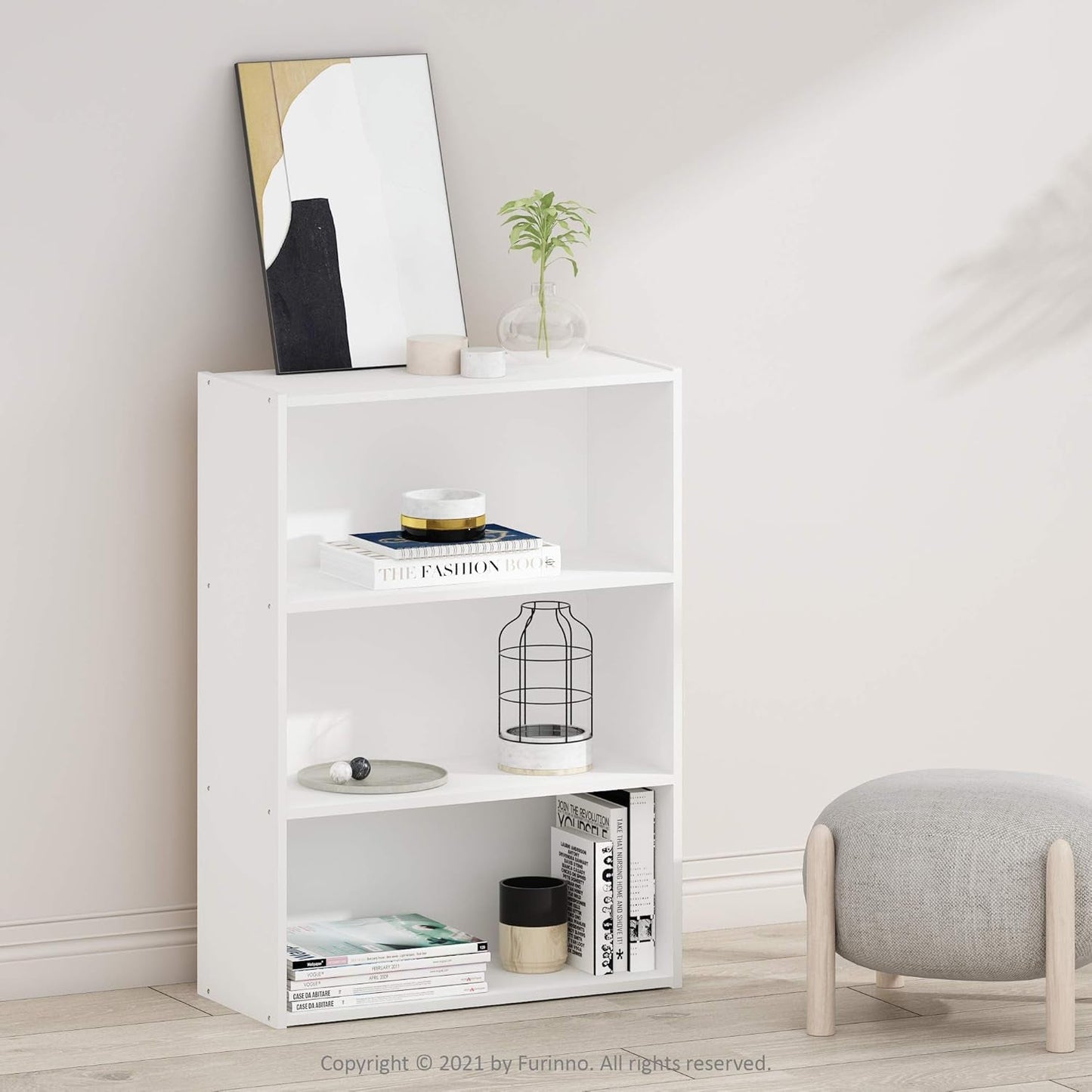 Pasir 3-Tier Open Shelf Bookcase White 31.5 Inch High