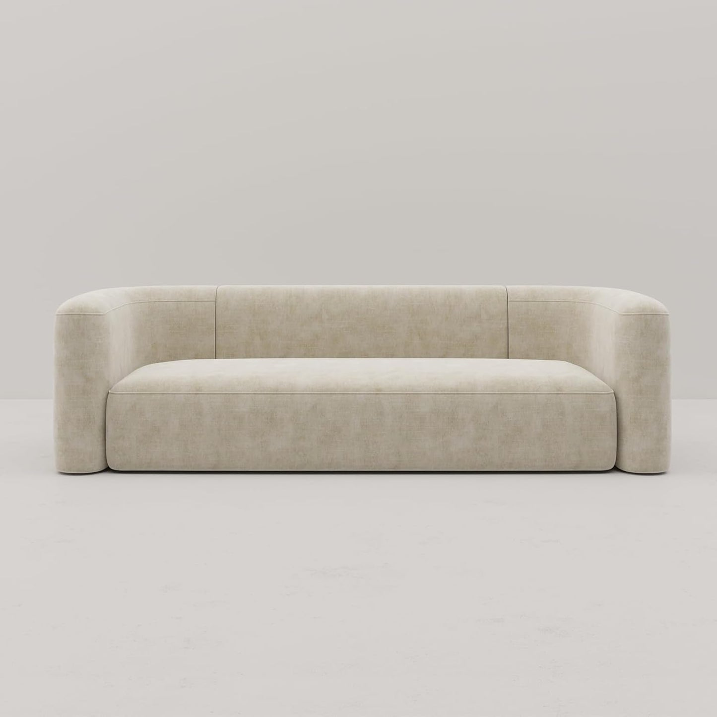 Cream Velvet 3 Seater Modern Sofa With Curved Backrest