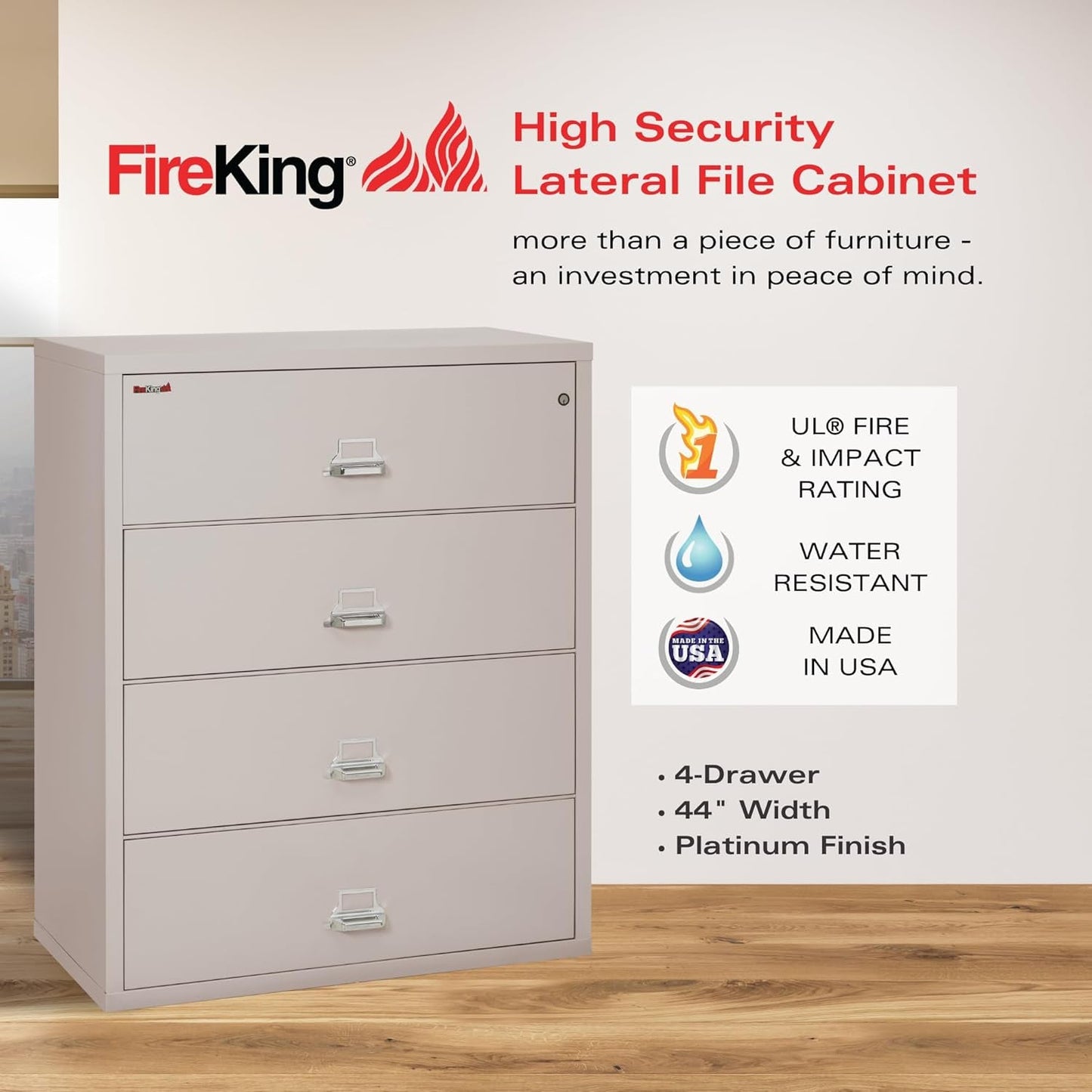 Lateral 4 Drawer Fire Safe File Cabinet With Lock 1 Hour Fire Rated Platinum