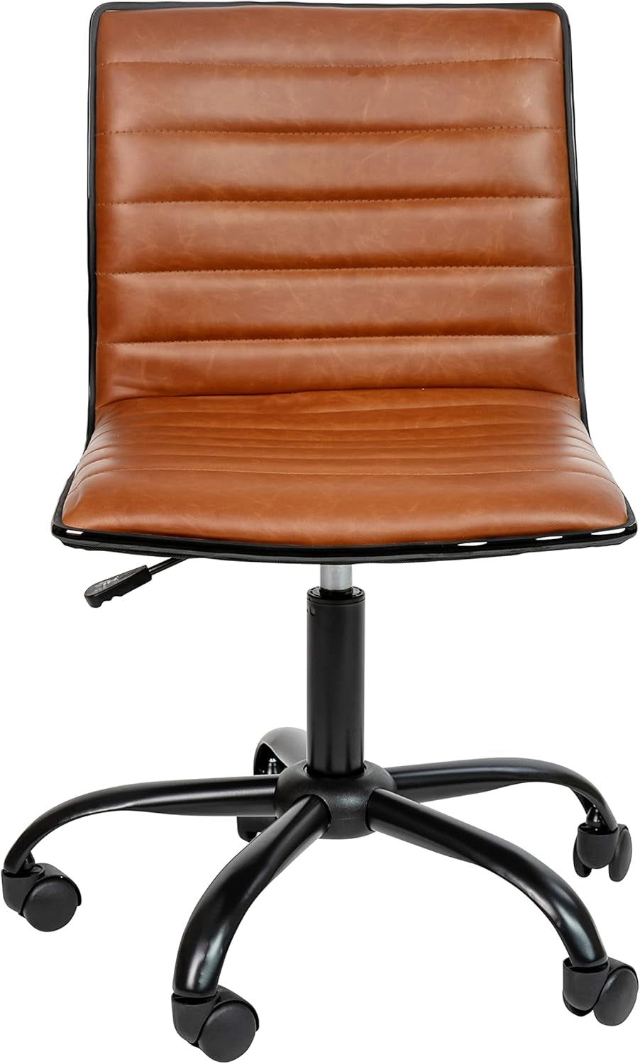 Low-Back Ribbed Upholstered Vinyl Swivel Desk Chair, Brown, Adjustable Height