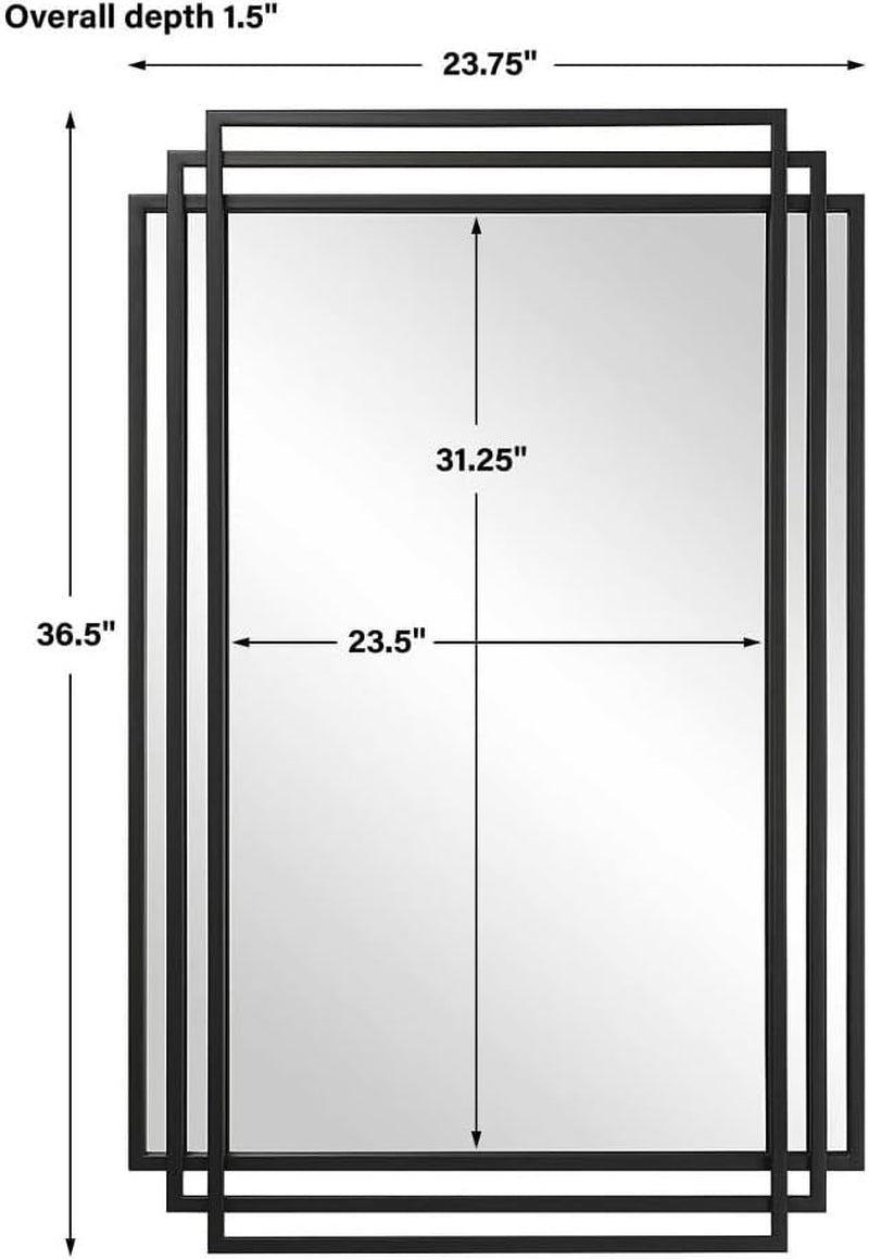 Amherst Matte Black Iron Mirror dimensions showing height of 36.5 inches and width of 23.75 inches.
