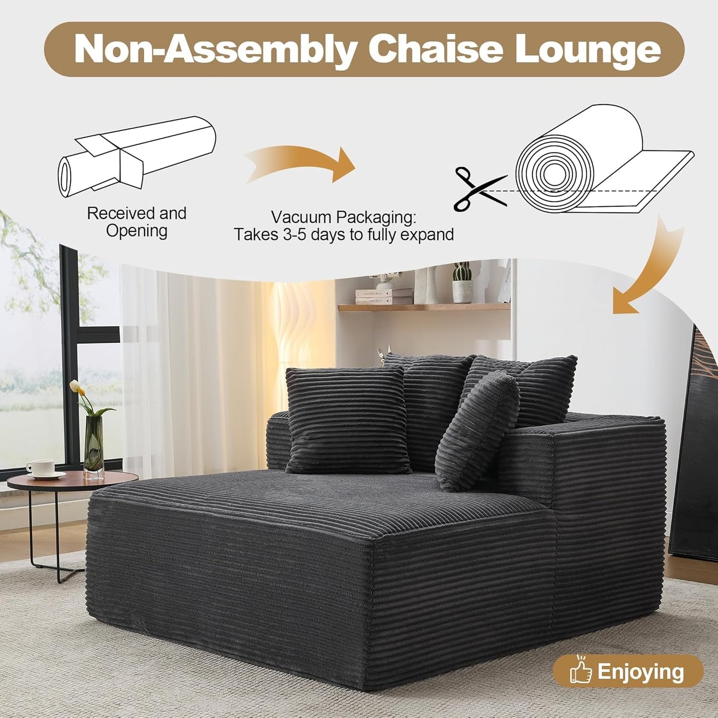 57Inch Luxuriously Plush Corduroy Chaise Lounge Grey