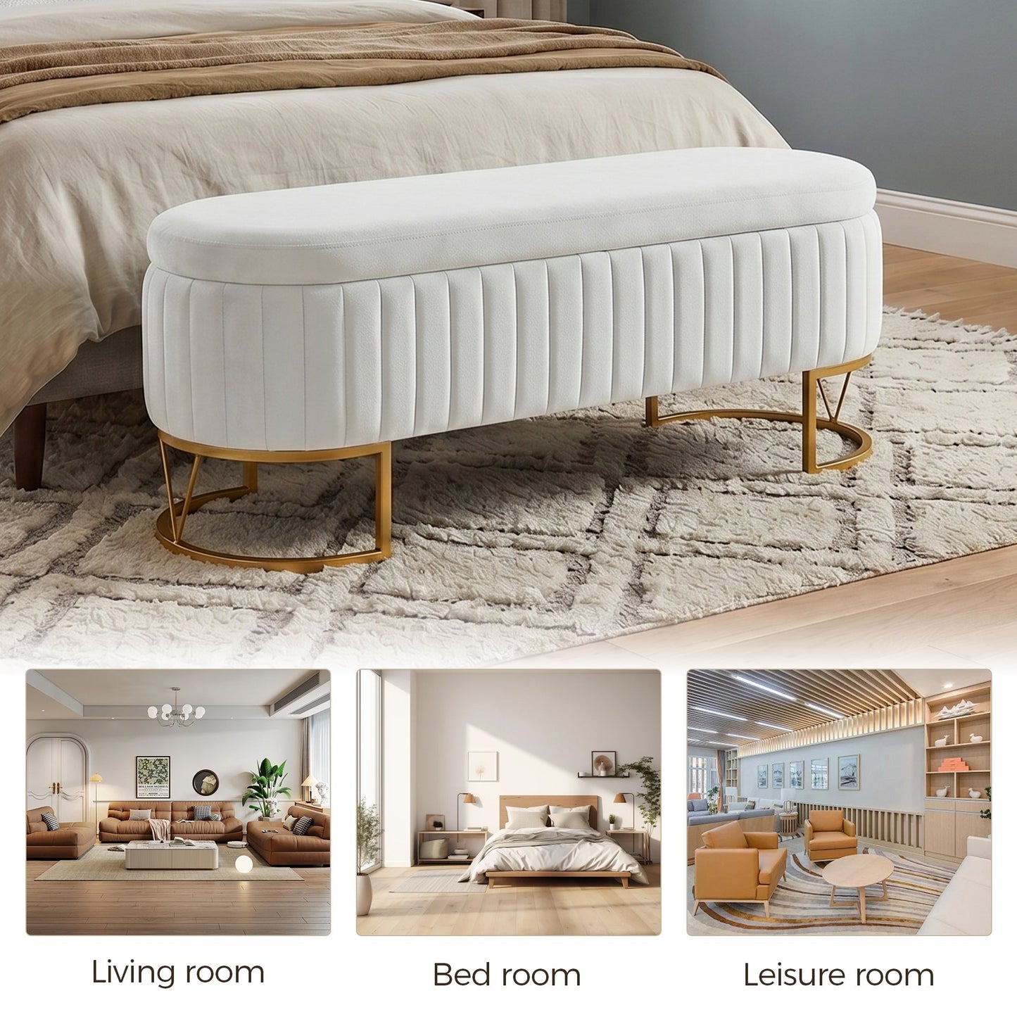 Storage Bench - Velvet Oval Upholstered Design