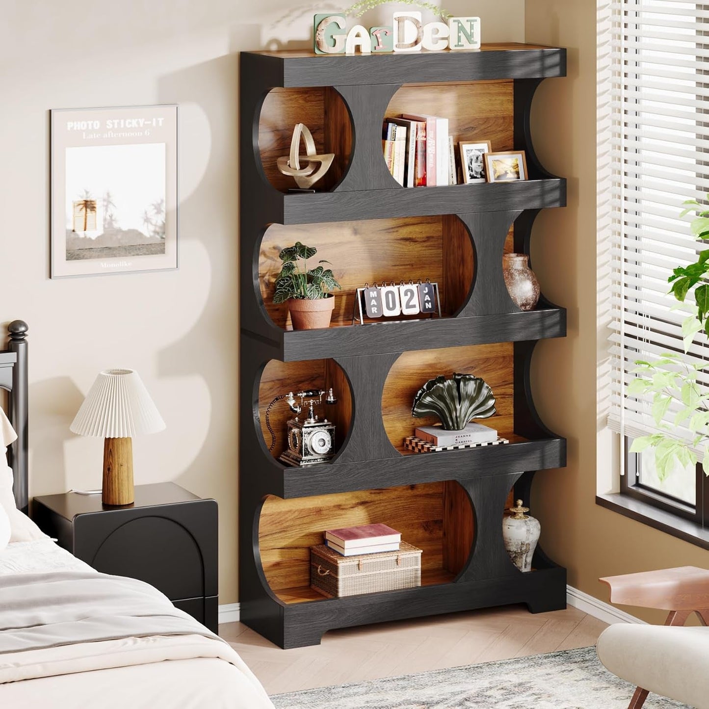 Black 71 Inch Tall Bookcase Modern Storage Display