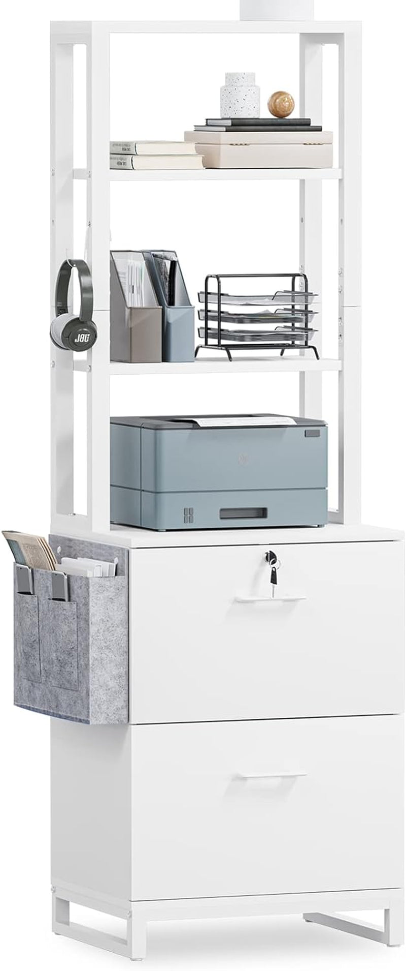 2 Drawer File Cabinet With Lock For Letter Legal A4 Folders White With Storage Bag Open Shelf And Hook