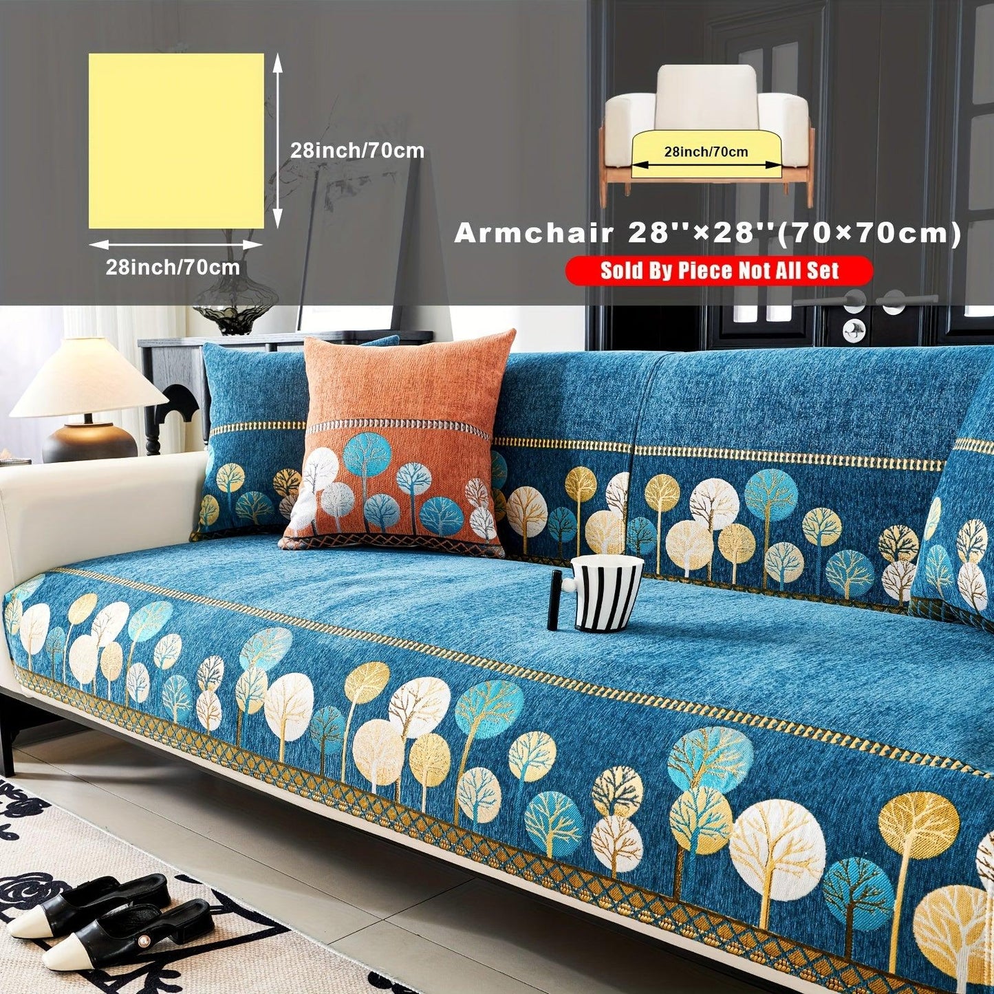 Pet Proof Couch Cover - Boho Chenille Sofa Cover with Tree Embroidery