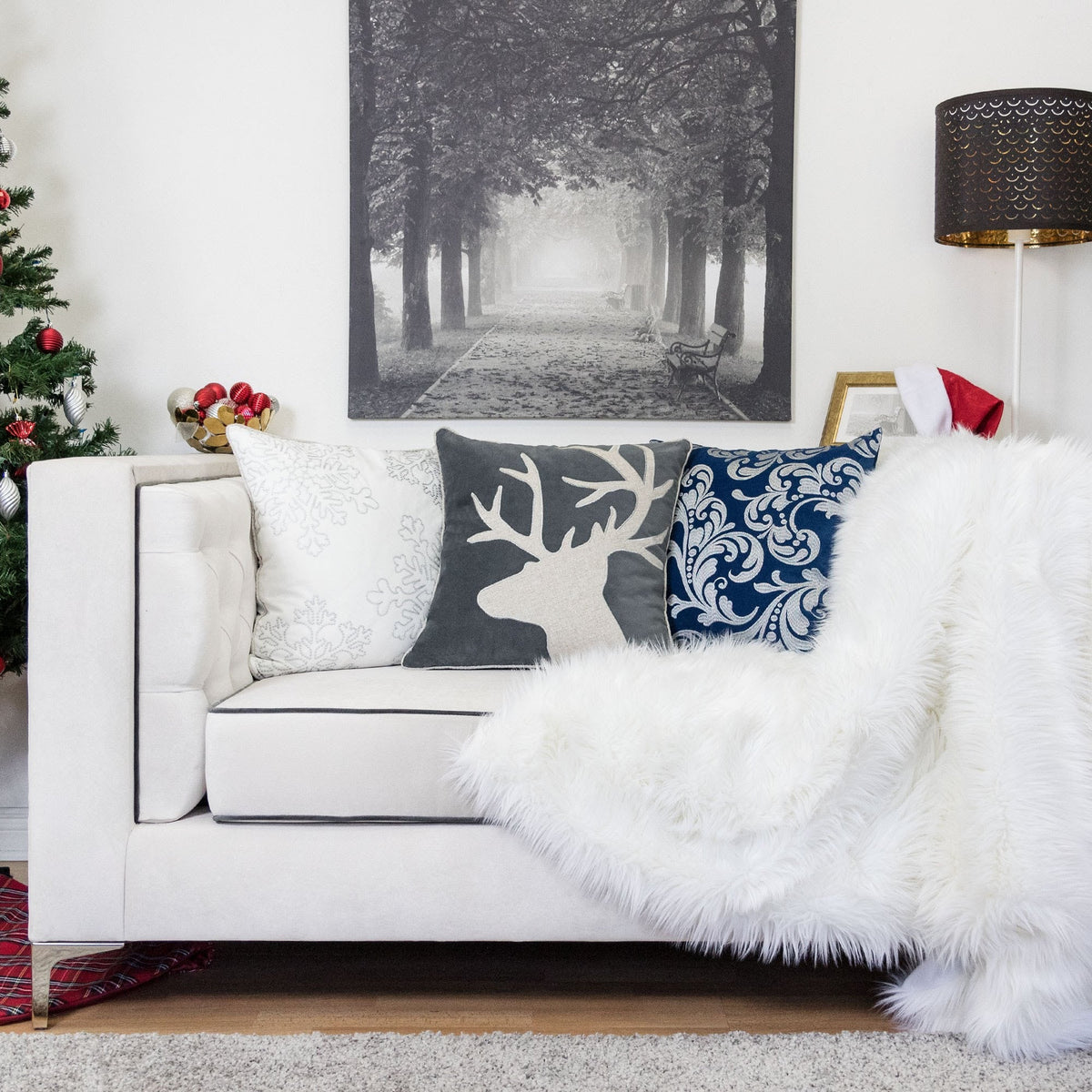 Holiday Reindeer Velvet Accent Pillow 20x20