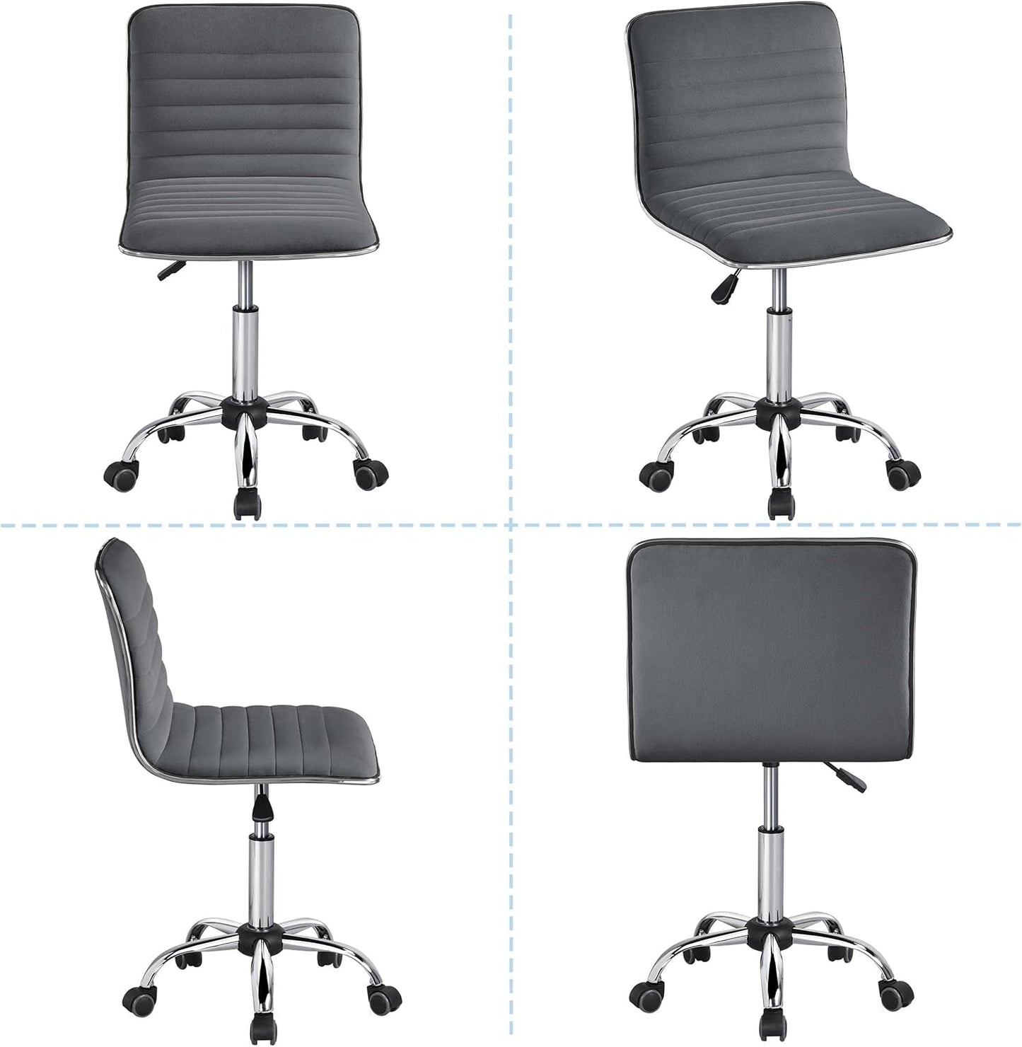 Dark Gray Velvet Armless Swivel Chair Height Adjustable