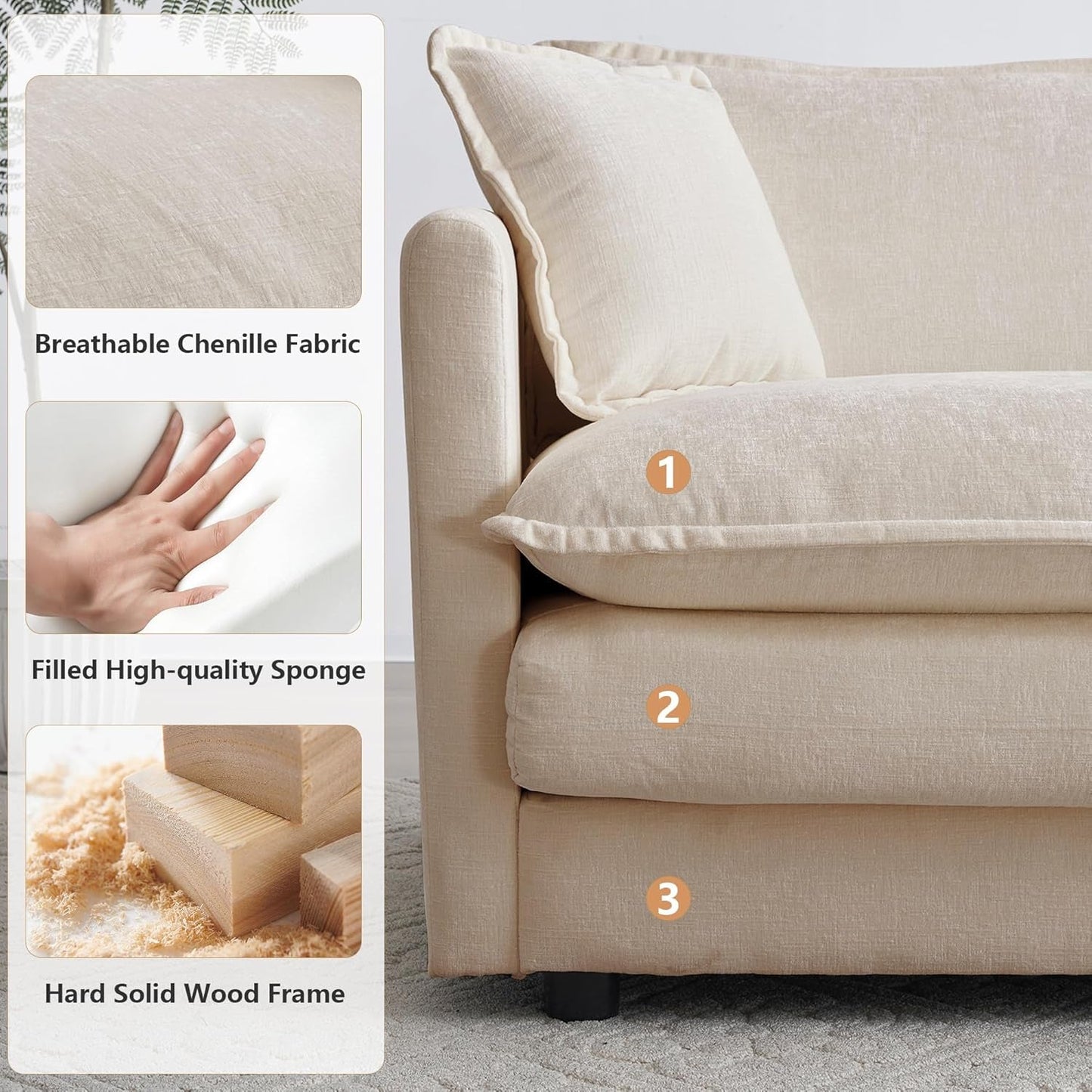 Light Coffee Chenille 2 Piece Loveseat Couch And Armchair