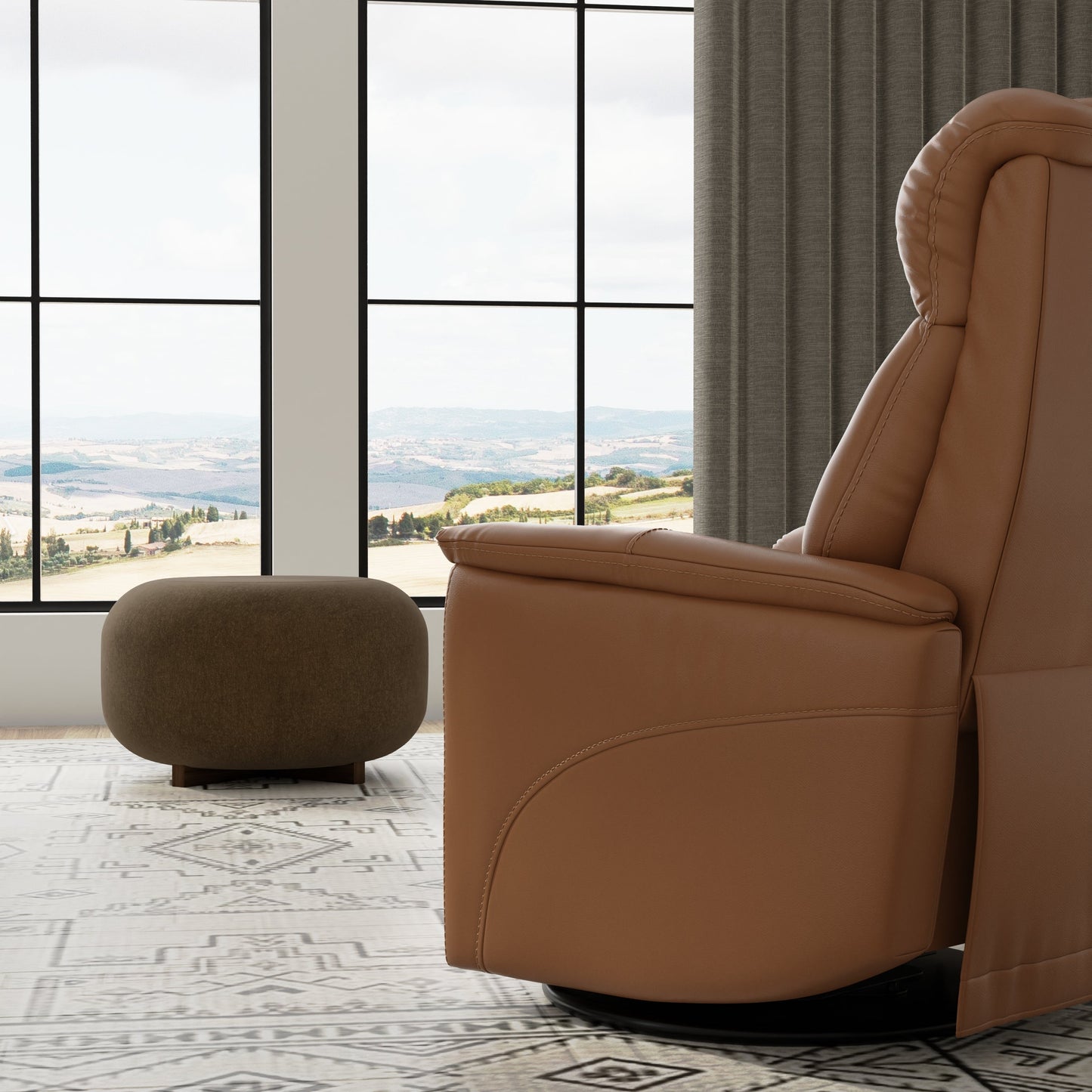 Global Home Swivel Glider Recliner with Manual Adjustable Headrest & Footrest