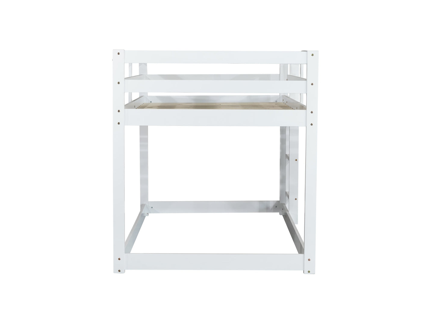 Solid Wooden, Solid Rubber Wooden Twin over Twin Floor Bunk Bed with Ladder, with Bed Platform of Strengthened Slats,White