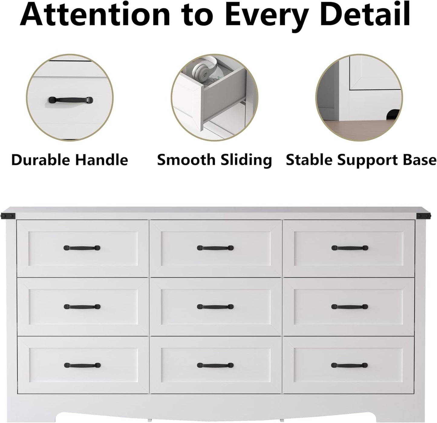 White 59 Inch Premium Modern Multicompartment Dresser