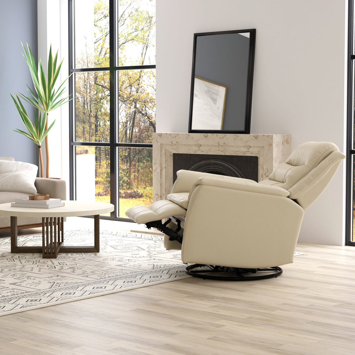 Global Home Swivel Recliner with Manual Footrest In Madras Eggshell