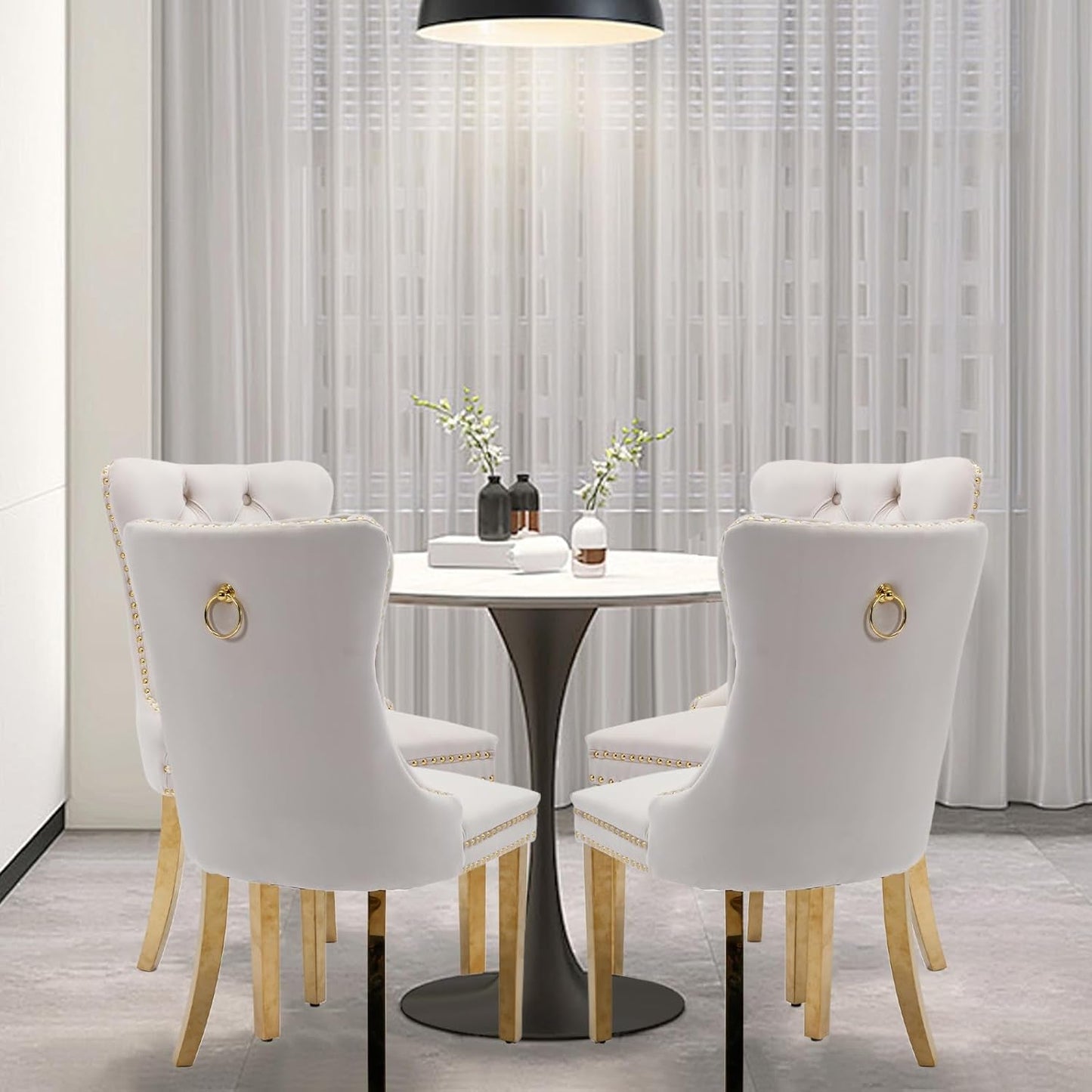 Velvet Dining Chairs Set Of 4 With Gold Plated Legs
