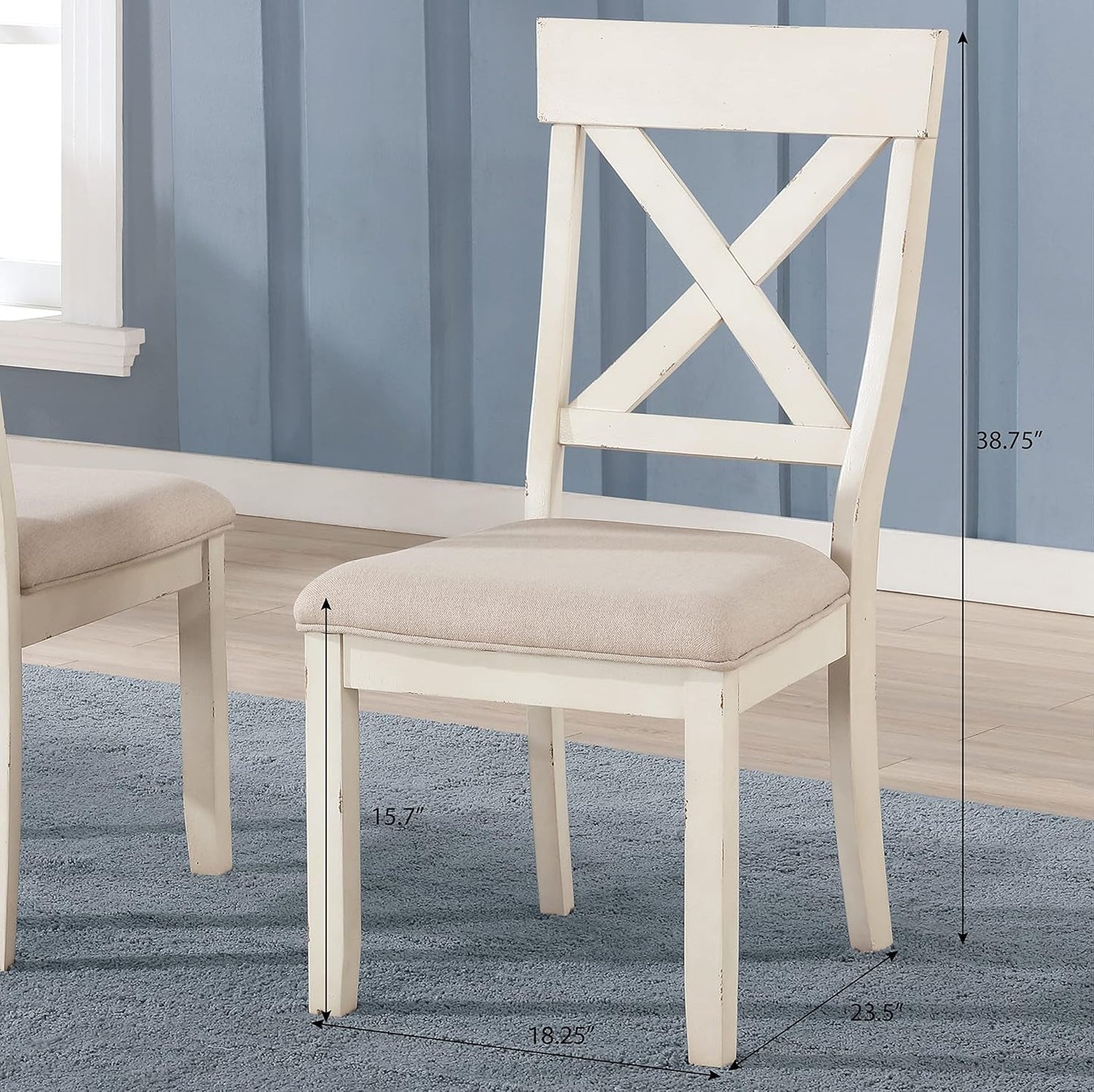 Prato Wood Cross Back Dining Chairs Antique White Tan