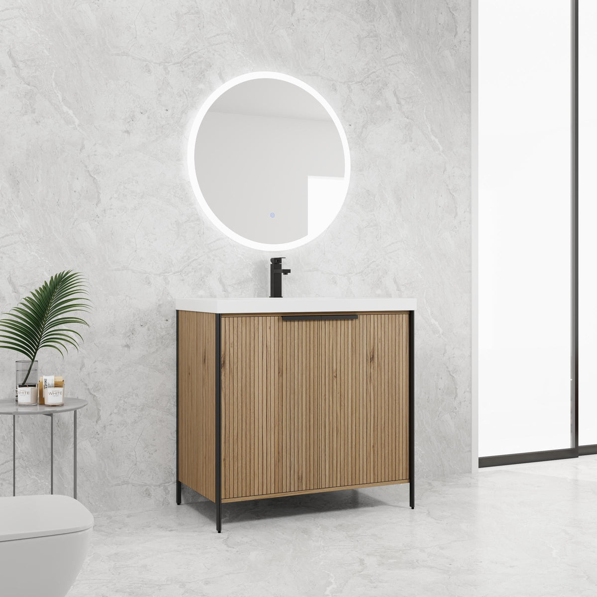 36" Freestanding Bathroom Vanity with Resin Sink & 2 Soft-Close Cabinet Doors