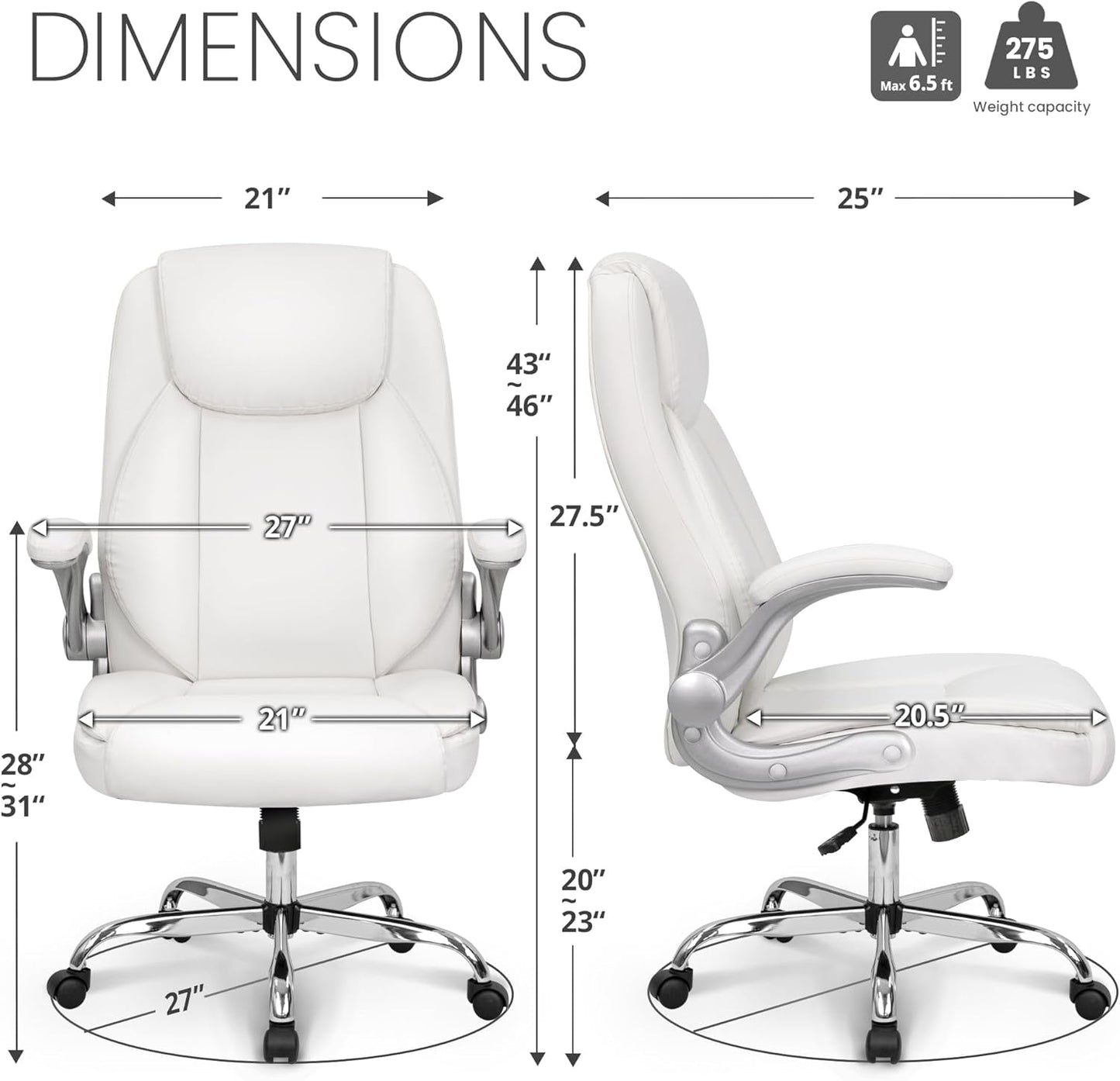 White Ergonomic Office Chair With Lumbar Support Adjustable