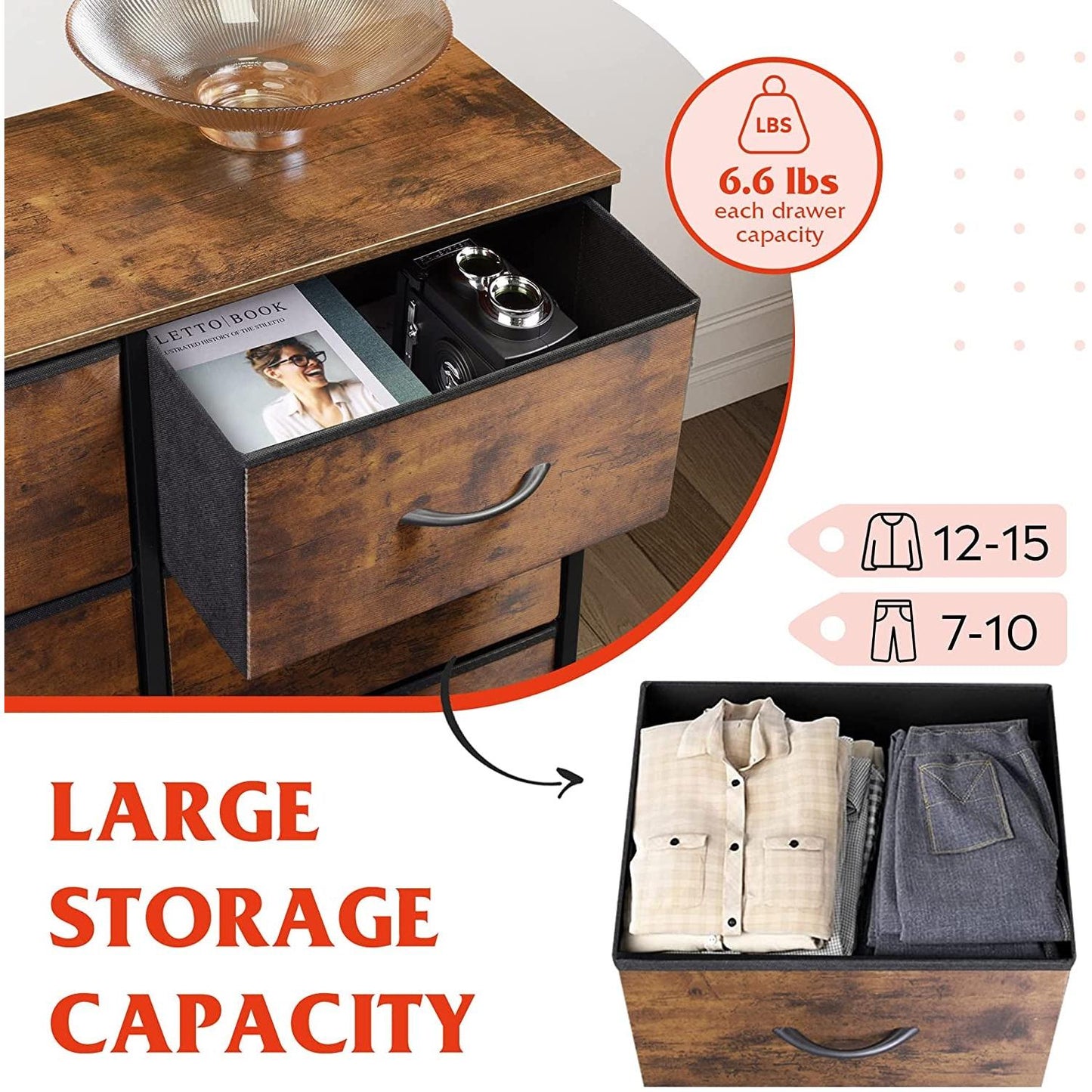 Tall Rustic Brown Dresser With 10 Deep Drawers For Bedroom