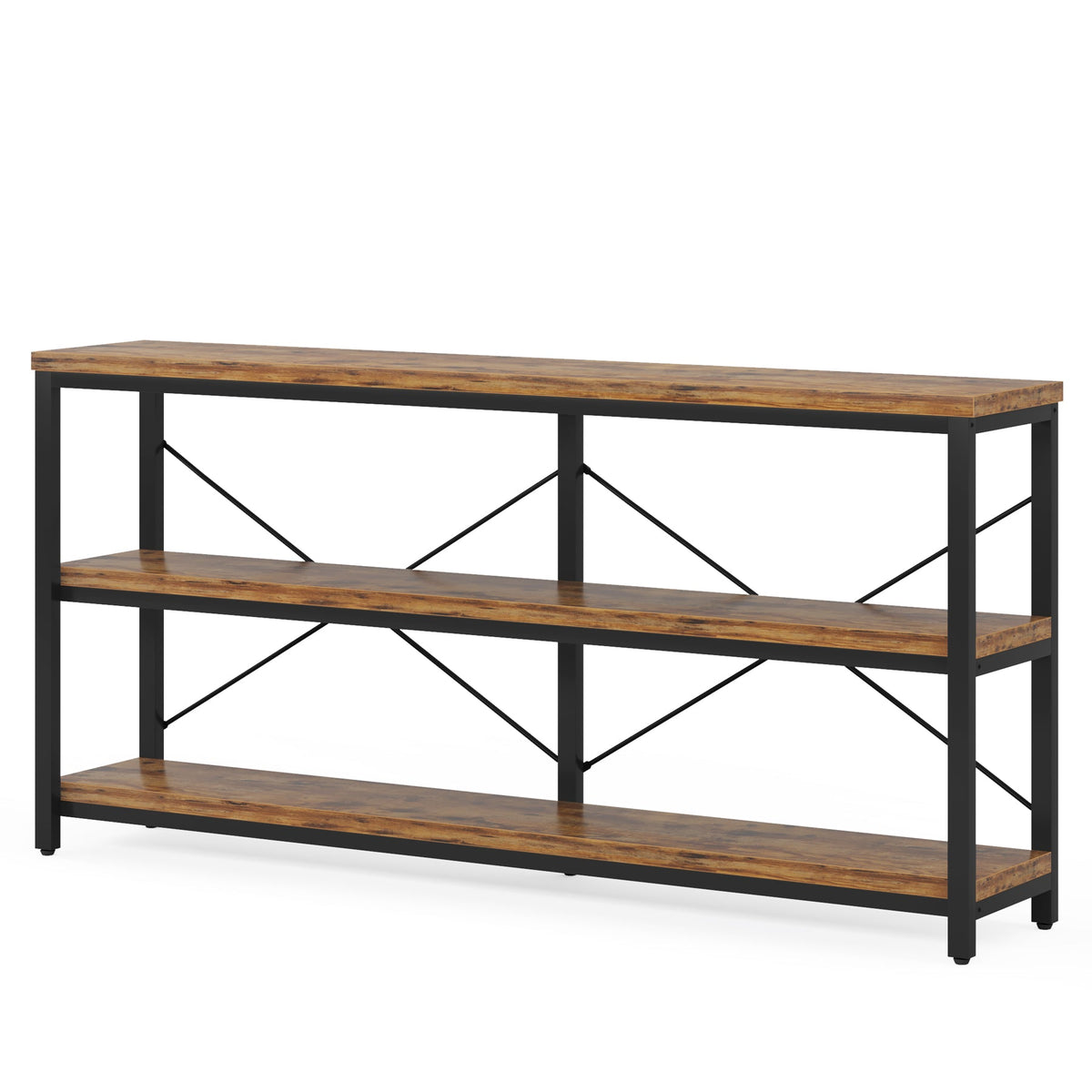 55” Industrial Console Table with Storage Shelves – Rustic