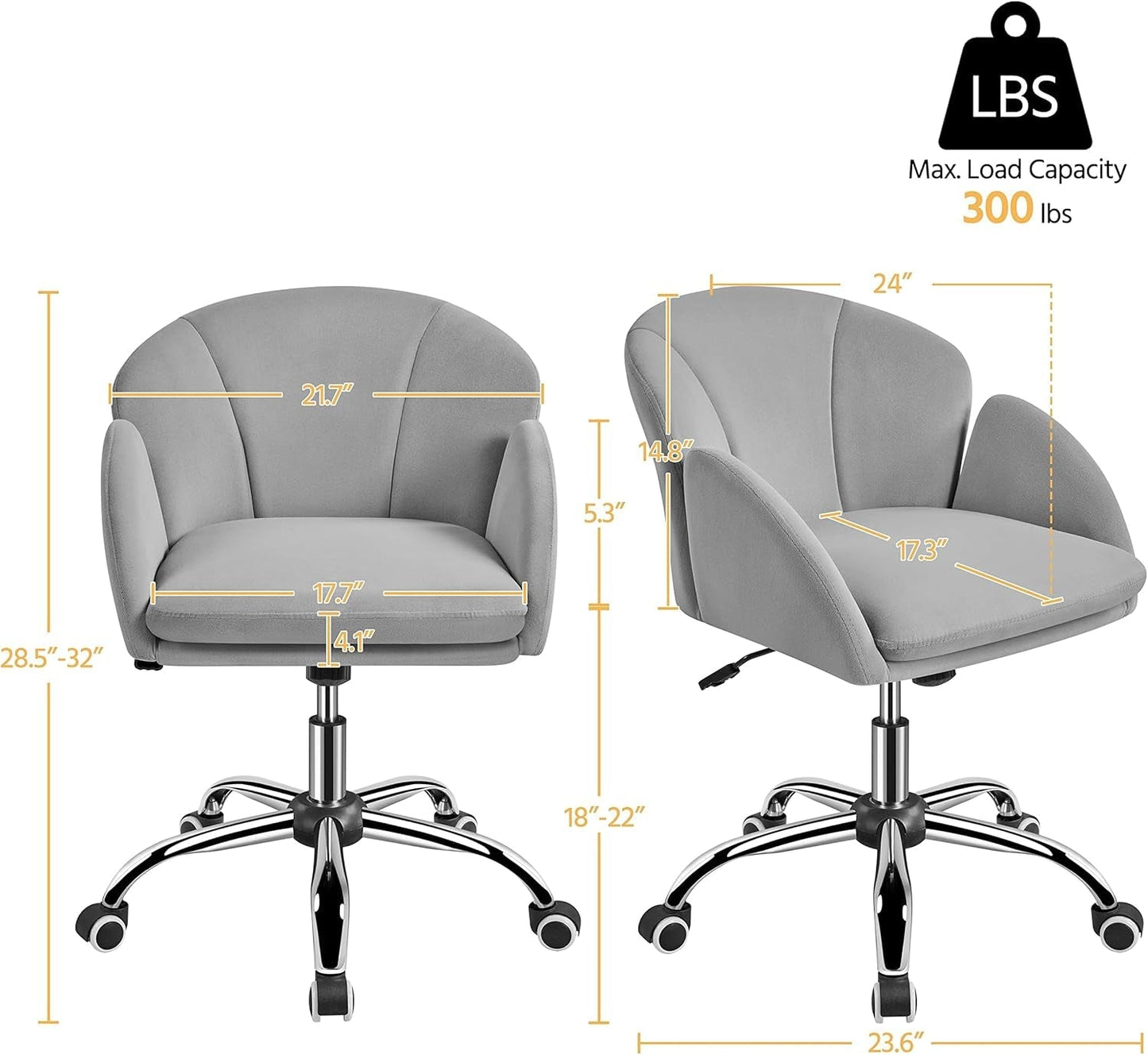 Velvet Desk Chair Armrests Light Gray Modern Office Chair