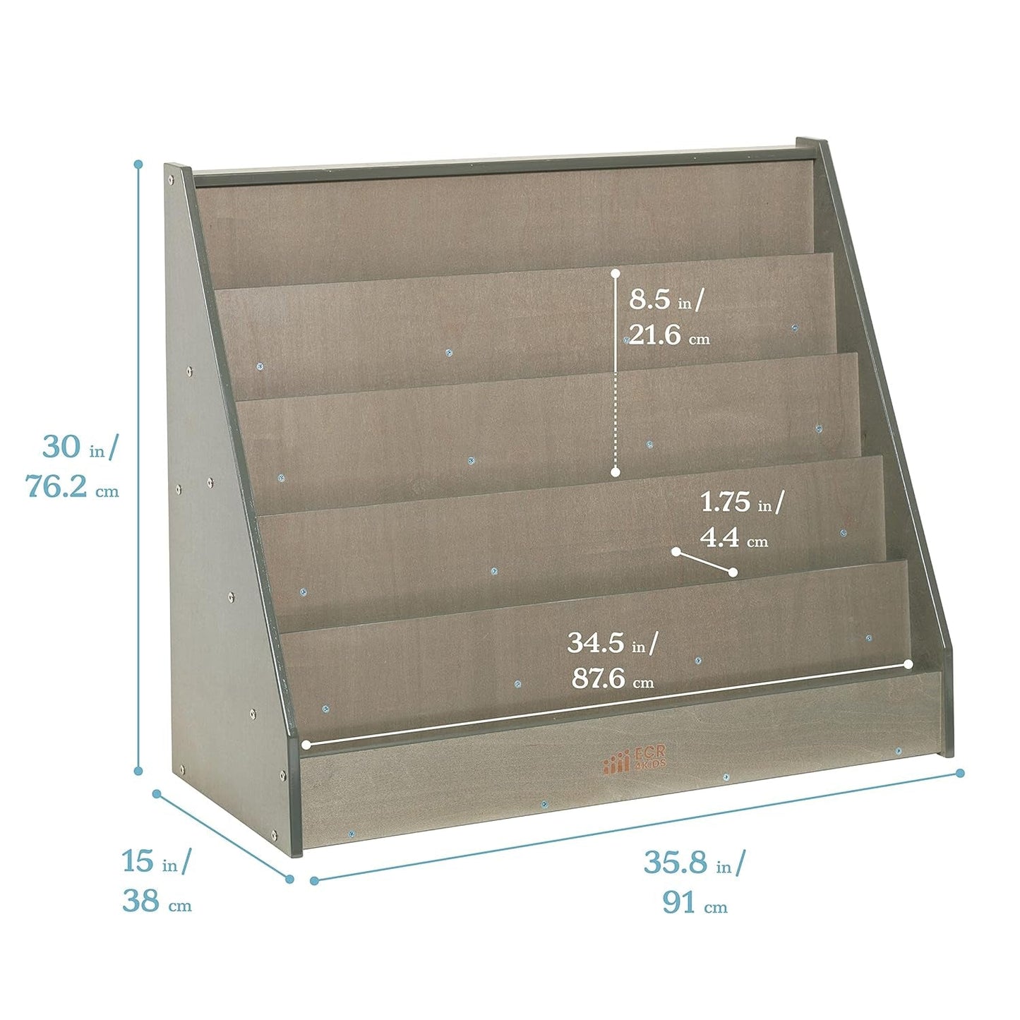 Single Sided Book Display Five Wide Slots Classroom Bookshelf Grey Wash
