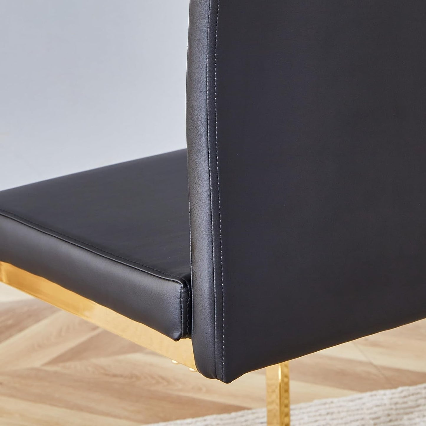 Modern Dining Chairs Set Of 4 PU Faux Leather High Back Black With Gold Legs
