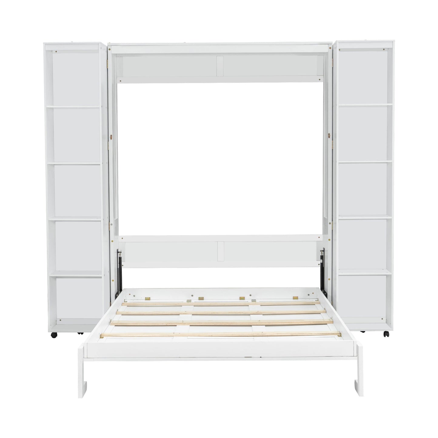 Queen Murphy Bed Wall Bed with Storage Doors, White