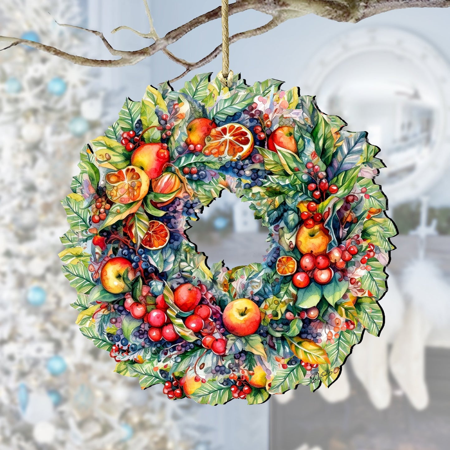 Summer Harvest Fruit Wreath Wooden Ornaments by G. Debrekht Christmas Decor - 8611071