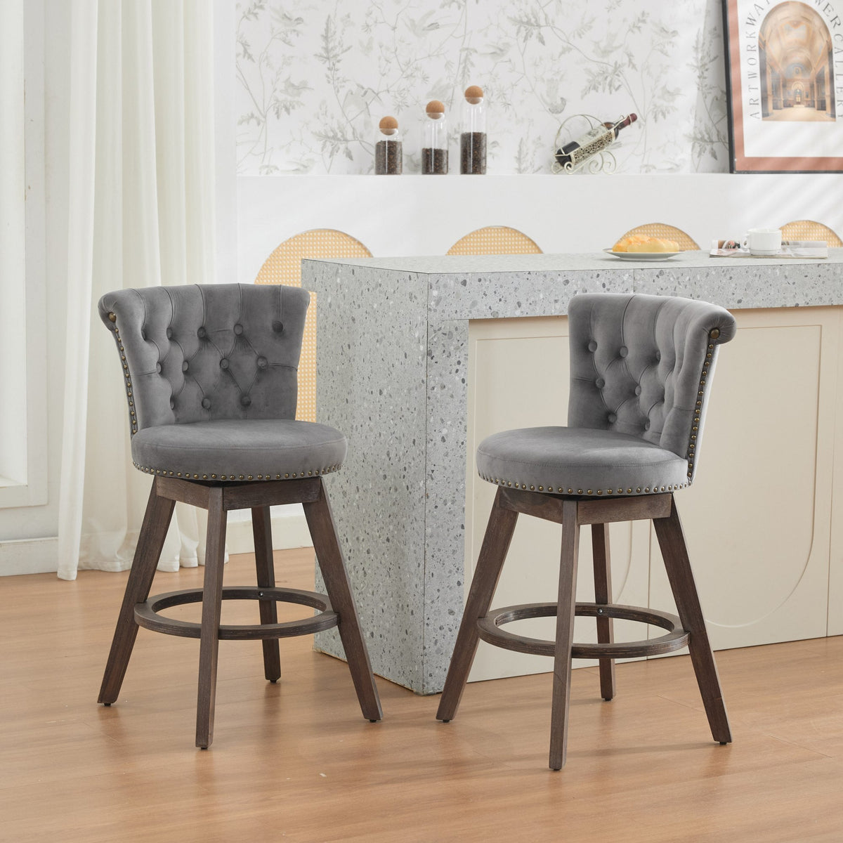 26" Counter Height Bar Stools Set of 2, 360° Swivel Stools