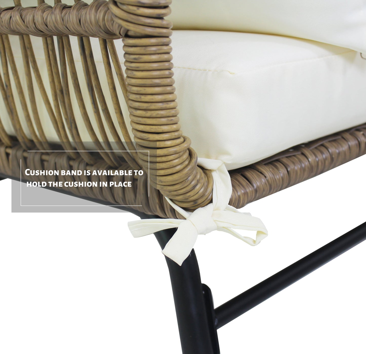 6PCS Outdoor Patio Balcony Natural Color Wicker Sofa Chair Set with Beige Cushion,Round Tempered Glass Table