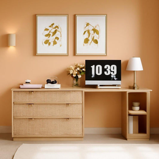 Oak Forty Seven Inch L Shaped Corner Desk With Drawers