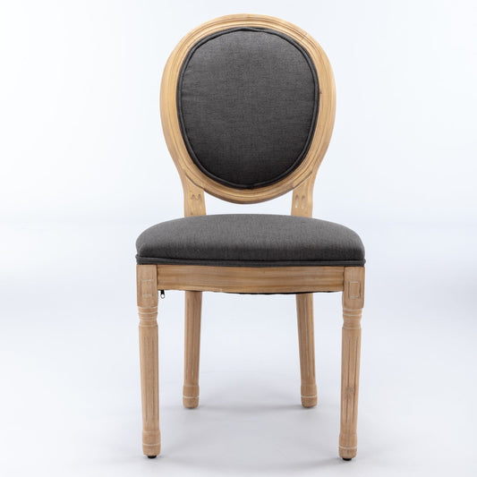 French Style Solid Wood Frame Antique Linen Dining Chair, Set of 2