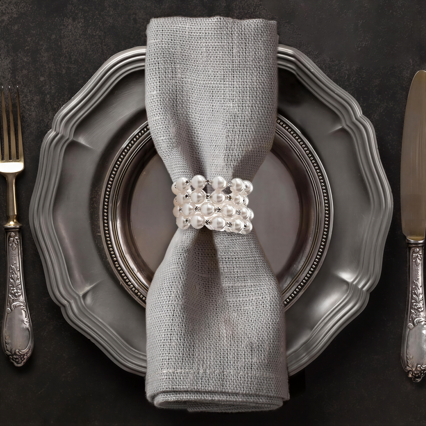Silver Napkin Rings – Pearl Crystal Design | Elegant Table Decoration Rings