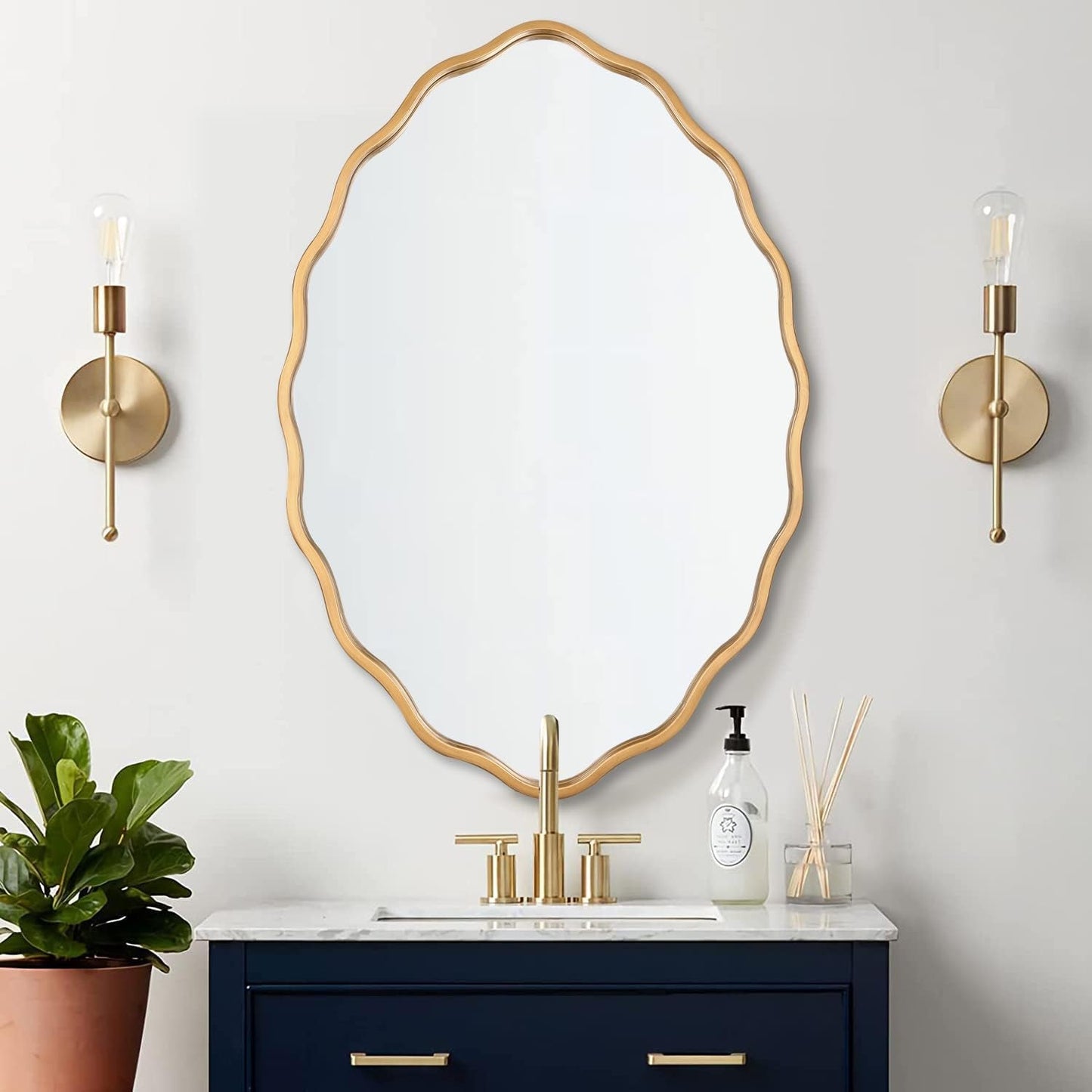 Oval Brushed Gold Mirror 24 By 36 Inch Wall Mounted