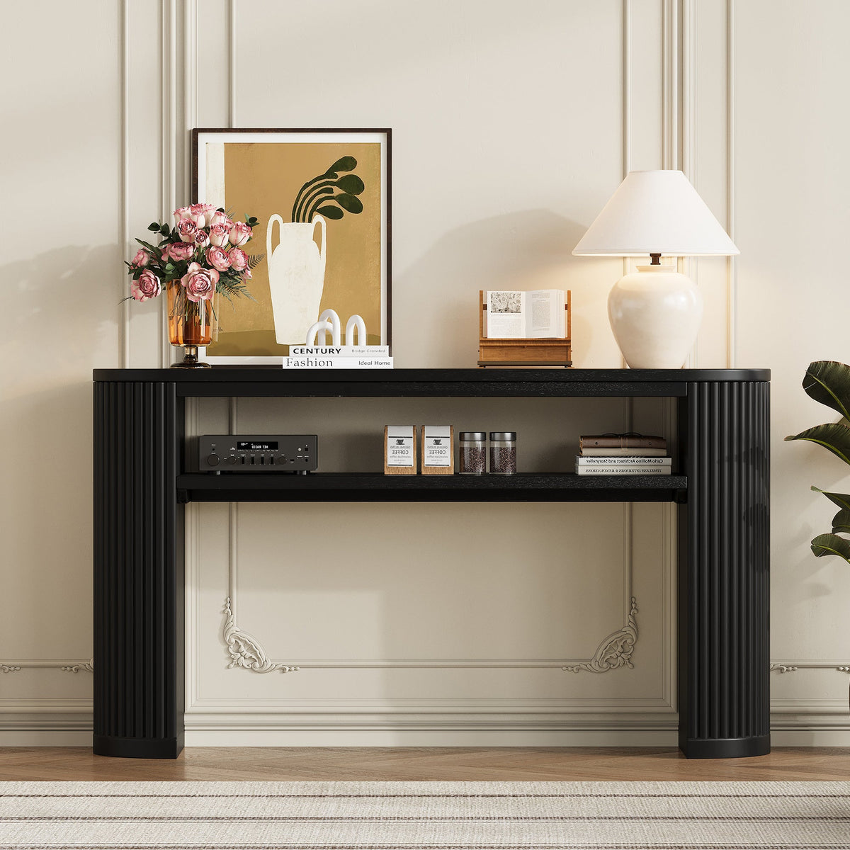 TREXM Rustic Console Table with Fluted Legs