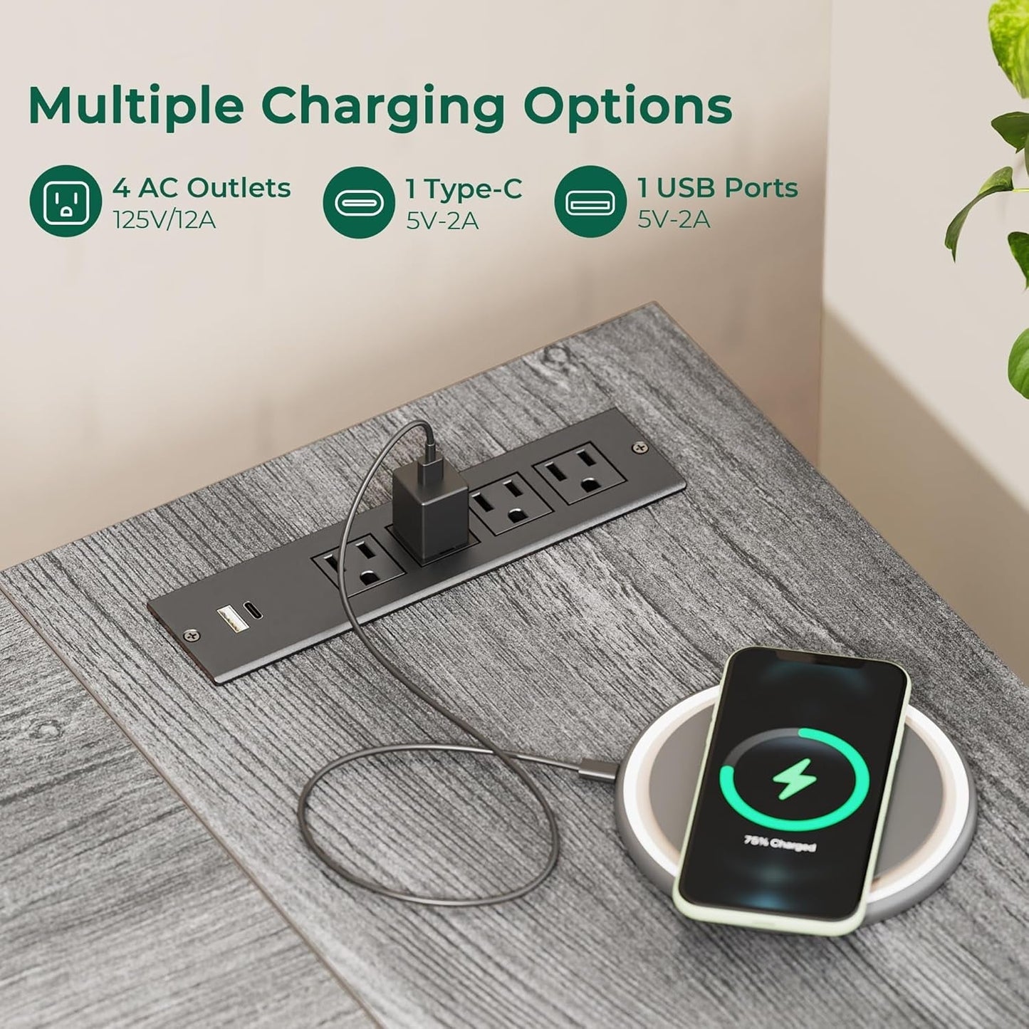 47 Inch L Shaped Desk With Power Outlets And 3 Drawers Grey