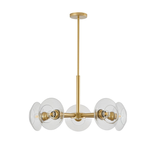 26" Modern Gold 5-Light Sputnik Chandelier with Clear Glass Shades