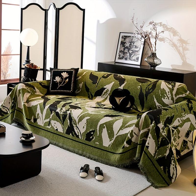 Premium Chenille Fabric Dark Green Couch Cover - All-Season Protector