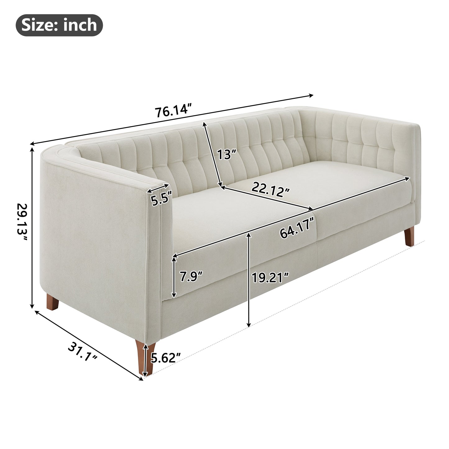 Modern 3-Seater Sofa 76" Upholstered Couch