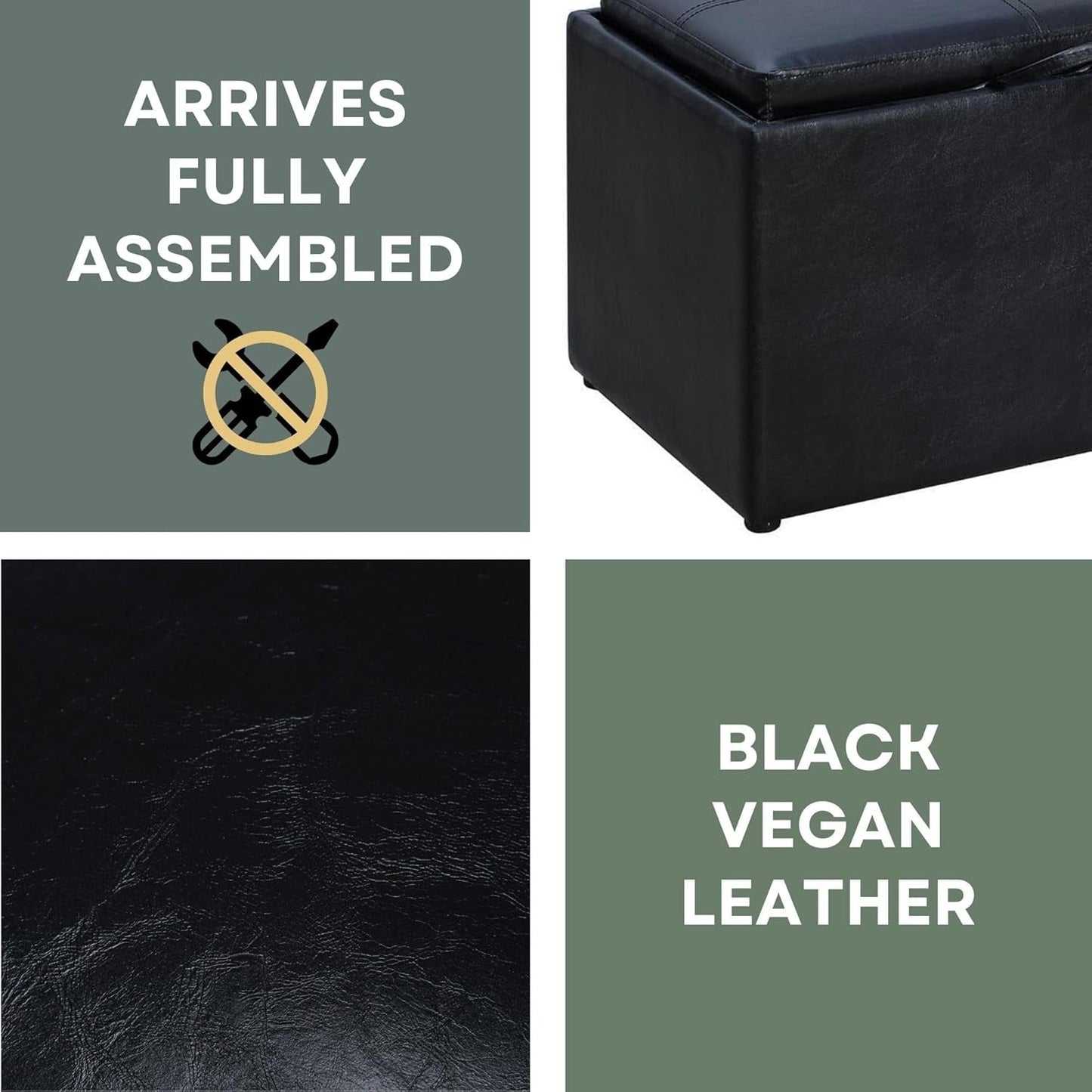 Accent Storage Ottoman 22 Point 75 Inches Charcoal Jet Black