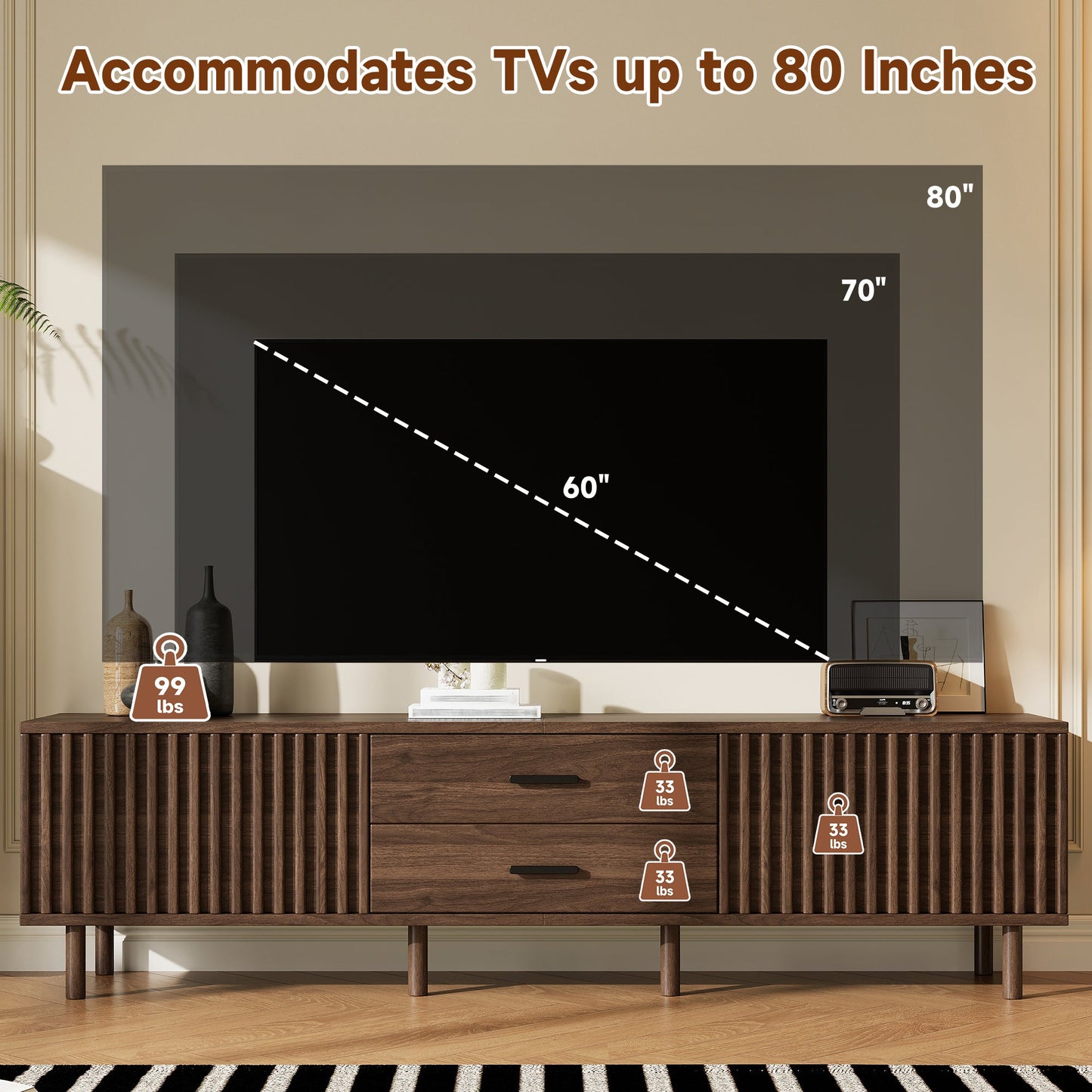 70 Inch Modern TV Stand for Living Room