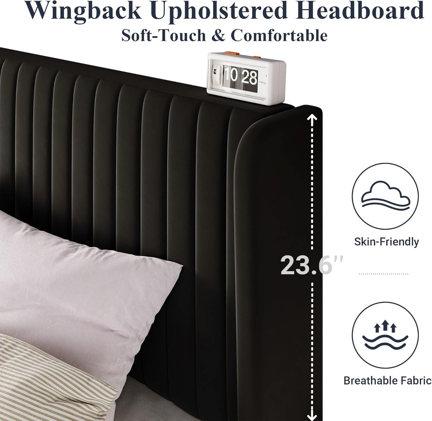 Queen Size Velvet Bed Frame With Wingback Headboard Storage