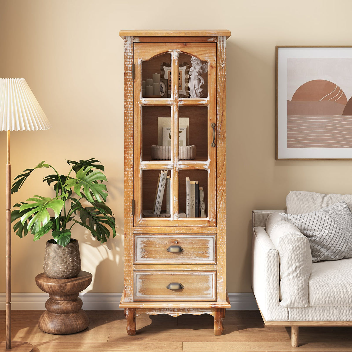 Rustic Wooden Storage Cabinet with Decorative Cutout Door