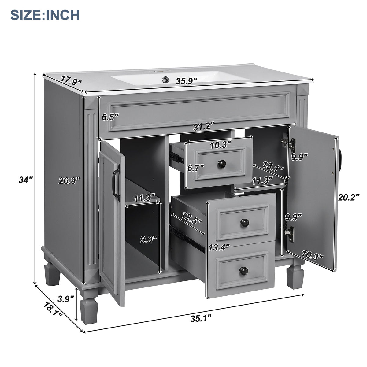 36" Bathroom Vanity with Top Sink
