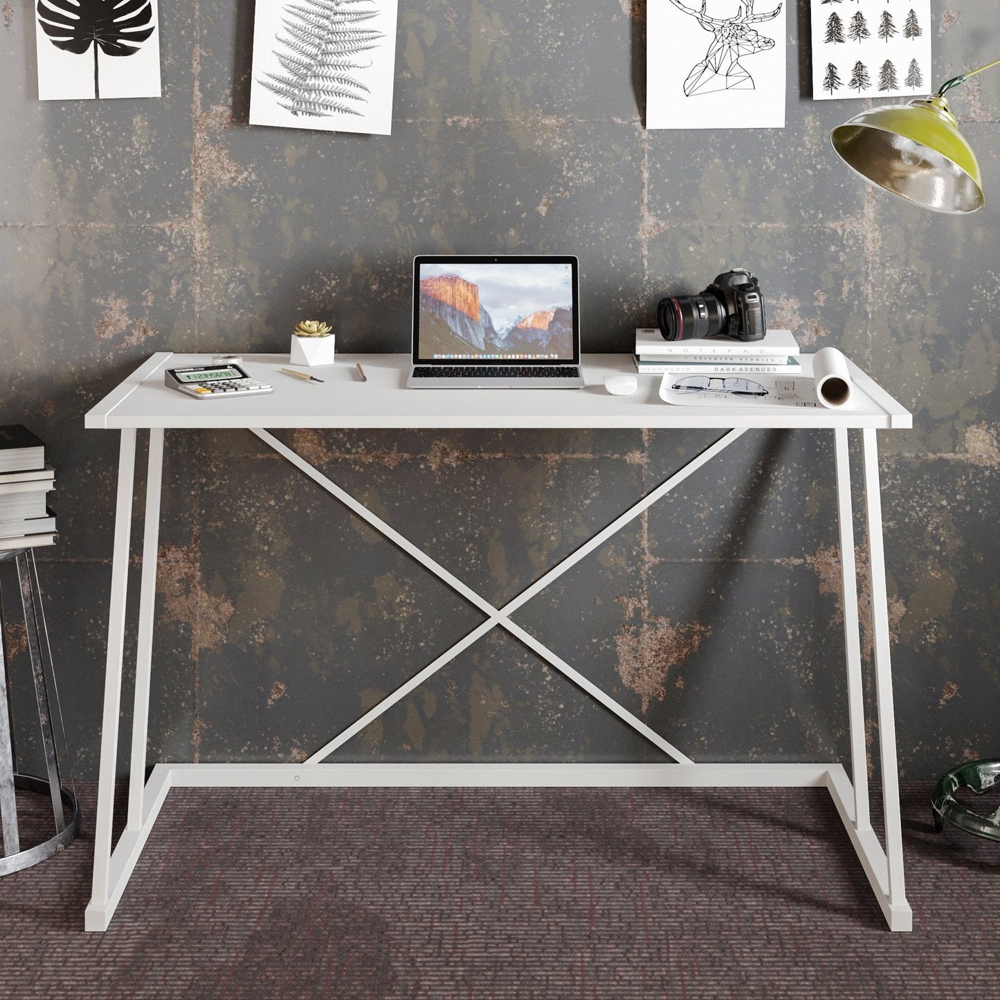 Anemon 47'' Wide Computer Desk with Crossbar Metal Frame