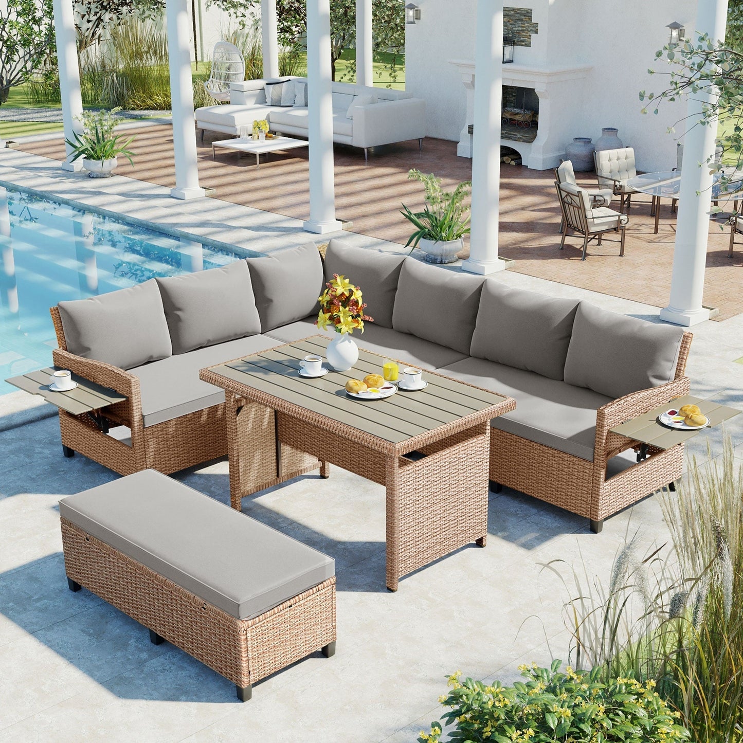 TOMAX 5-Piece Outdoor Patio Rattan Sofa Set