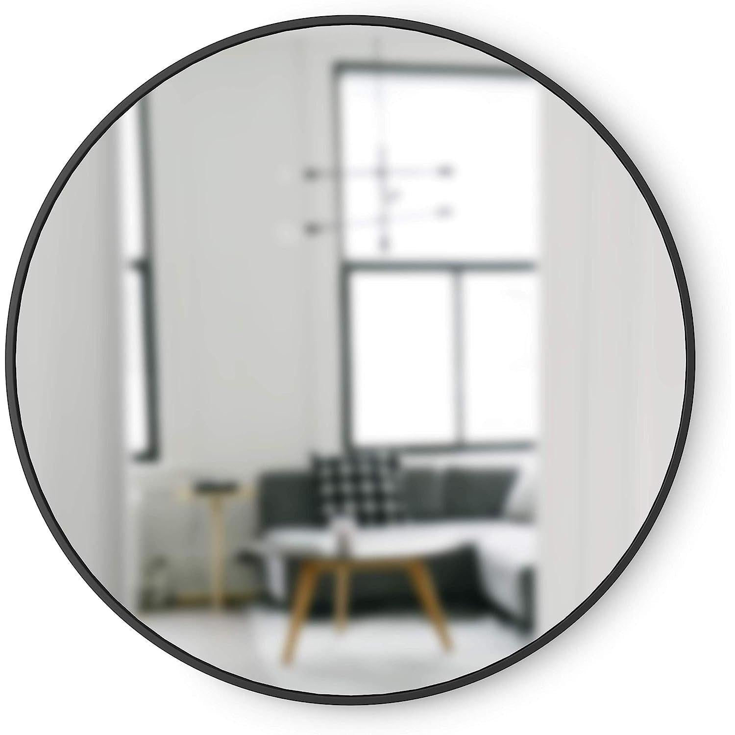 Round Rubber Wall Mirror 37 Inch diameter showcasing a modern interior with a stylish rubber frame.